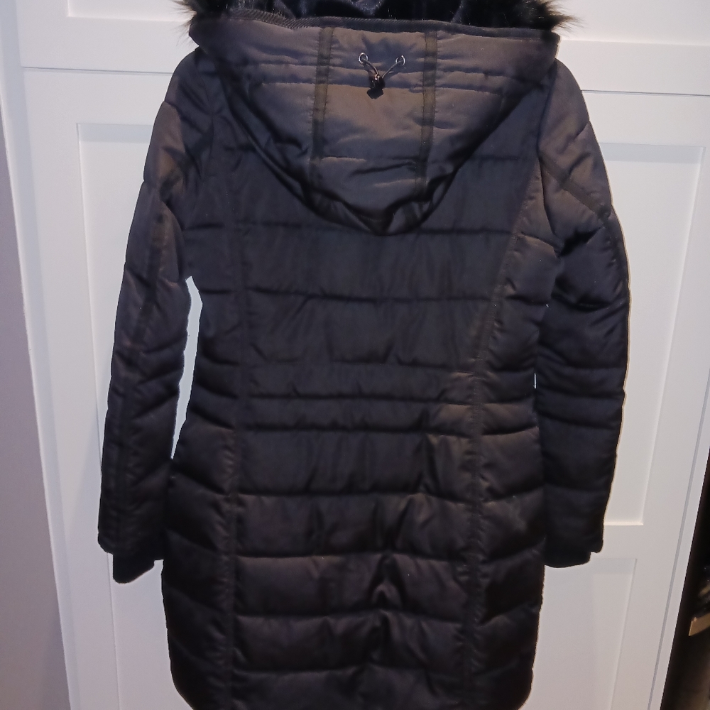 New Black Long Puffer Coat w. Fur Hood - Picture 7 of 14